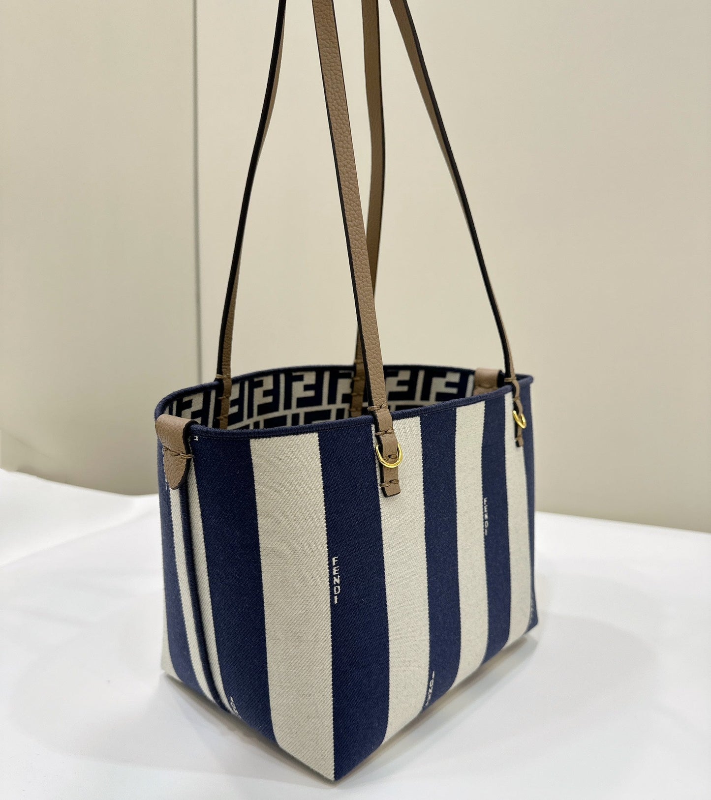 FENDI ROLL 22 TOTE BAG IN MIDNIGHT BLUE MIX WHITE CANVAS mysite