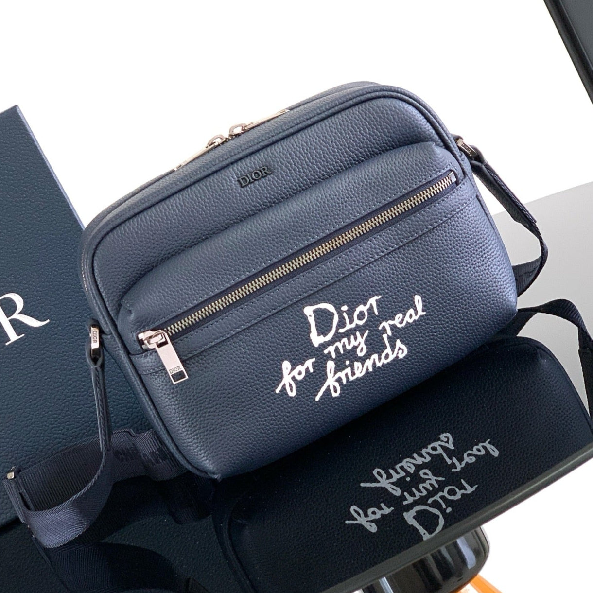 Dior Rider 2.0 Zippered Messenger Bag Navy Blue Cowhide 336245 mysite