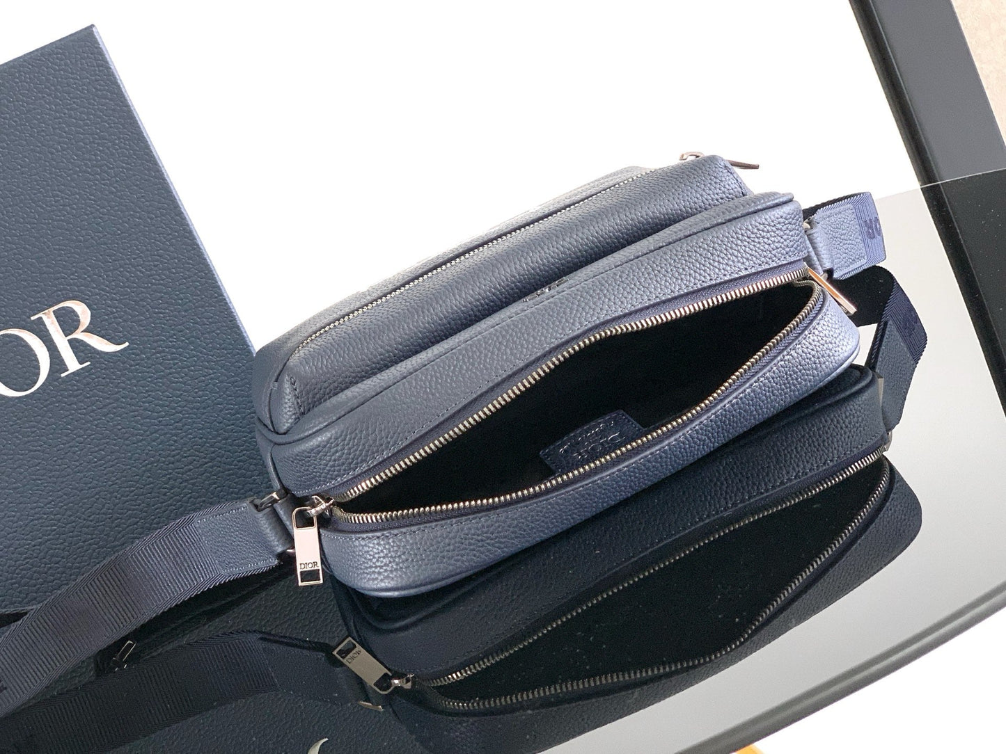 Dior Rider 2.0 Zippered Messenger Bag Navy Blue Cowhide 336245 mysite