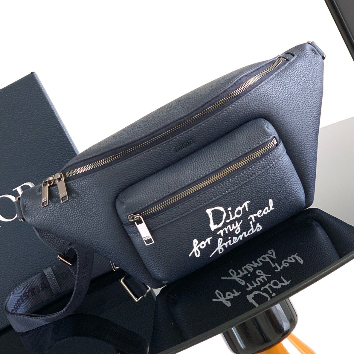 Dior Rider 2.0 Zipper Waist Bag Navy Blue Cowhide 336242 mysite