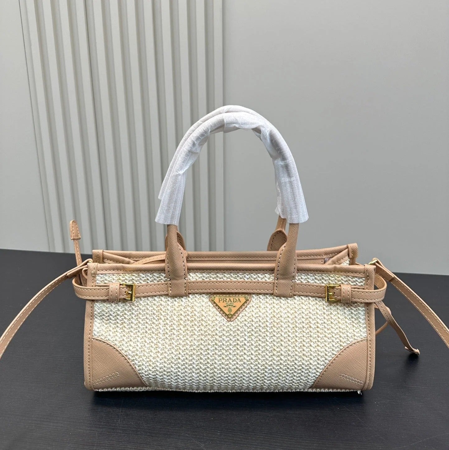 BONNIE SOFT LUX HANDBAG 32 IN BEIGE WOVEN RAFFIA WITH TAN CALFSKIN mysite