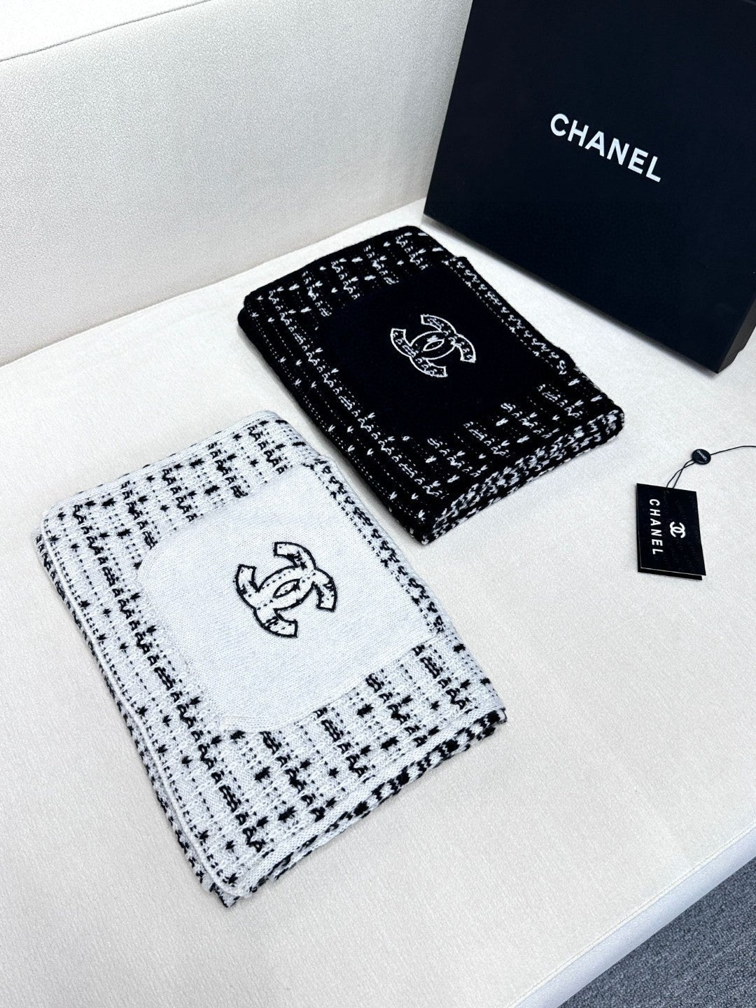 SCARF 180 CM IN BLACK MIX WHITE CASHMERE 403850 mysite