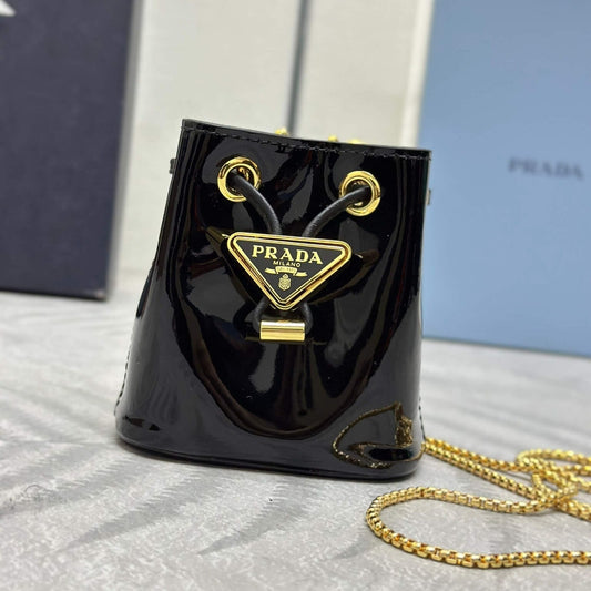 Prada Logo-Plaque Mini Bag Black Patent Leather GHW mysite
