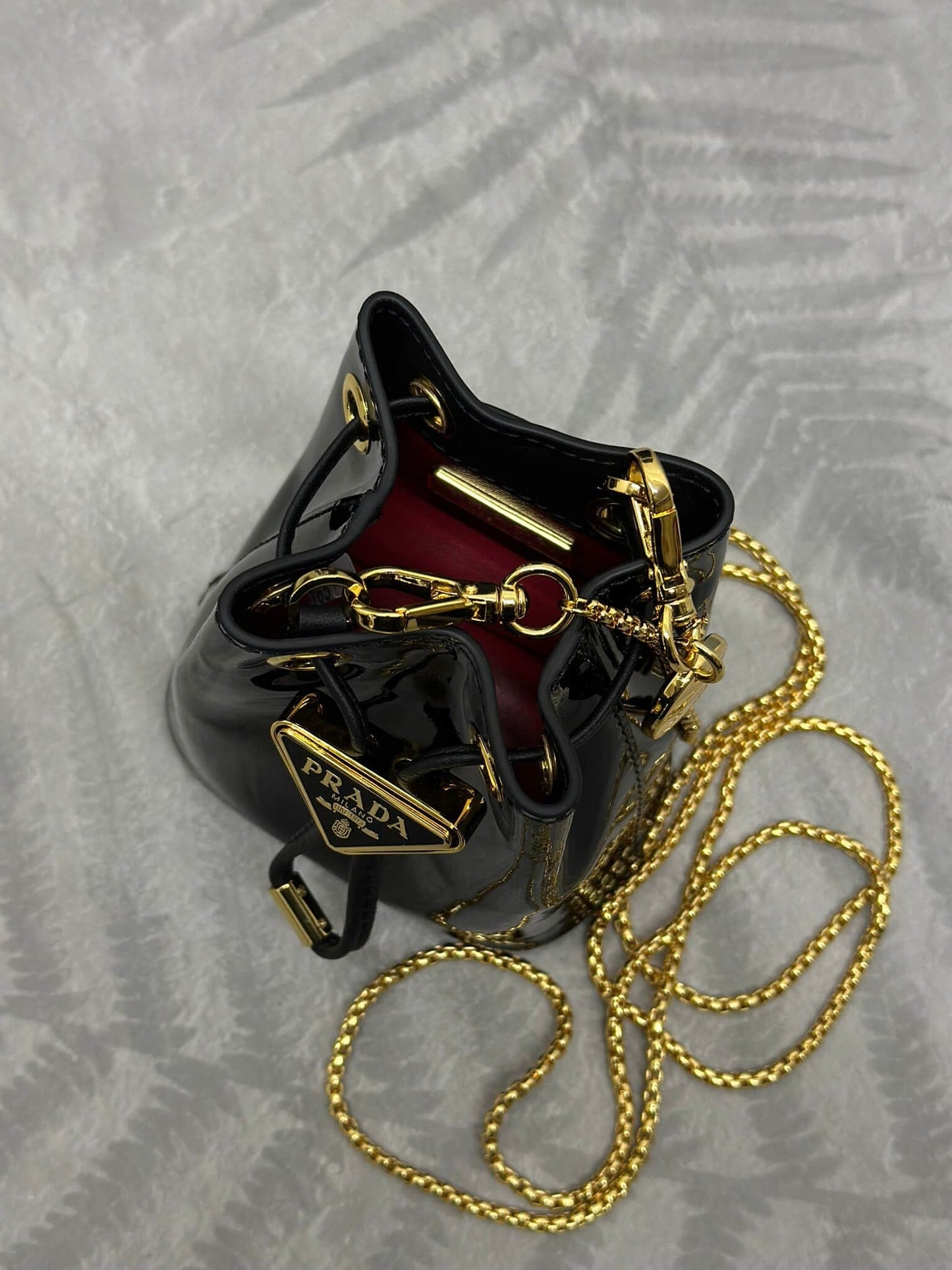 Prada Logo-Plaque Mini Bag Black Patent Leather GHW mysite