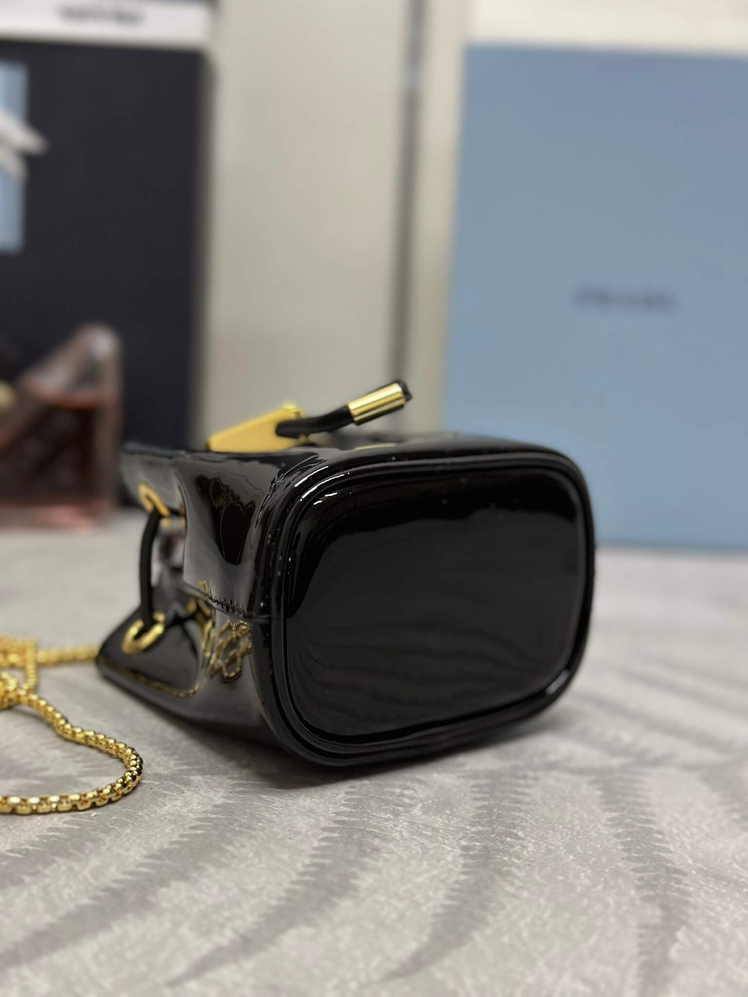 Prada Logo-Plaque Mini Bag Black Patent Leather GHW mysite