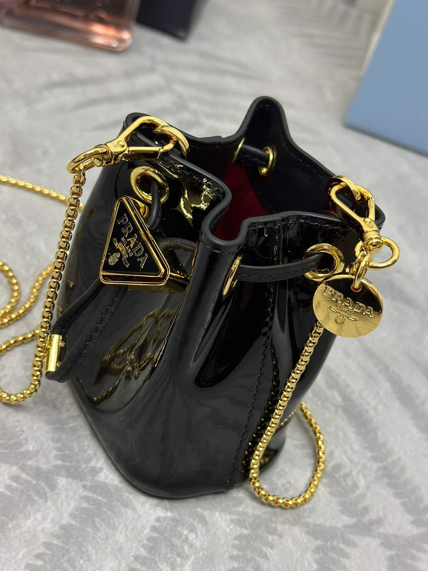 Prada Logo-Plaque Mini Bag Black Patent Leather GHW mysite