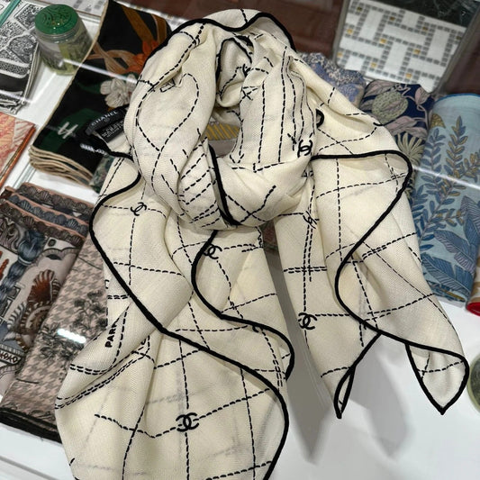 CHANEL 25S SCARF 140 IN SILK WOOL 726478 mysite