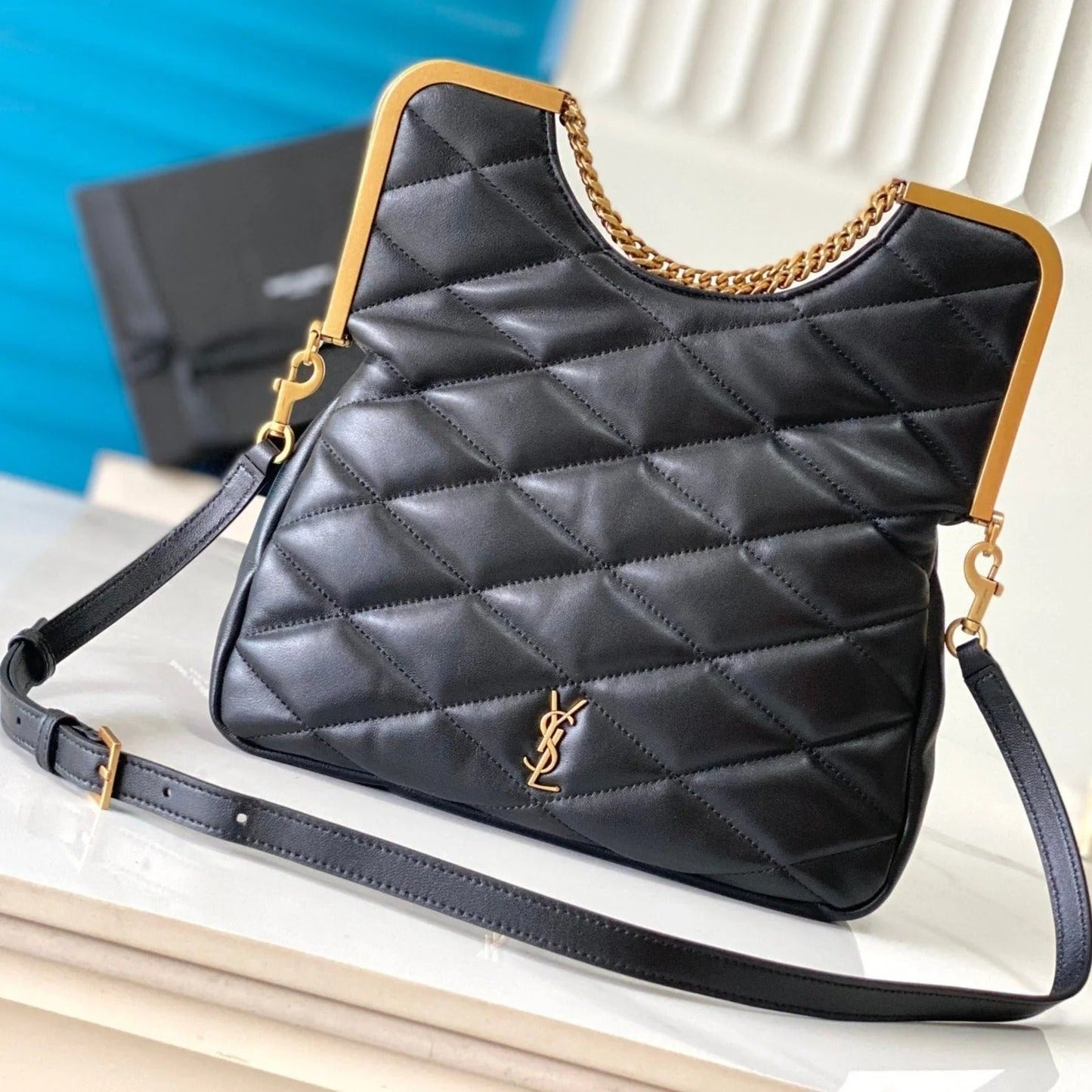 26 BLACK SHEEPSKIN WITH GOLD BUCKLE BAG mysite