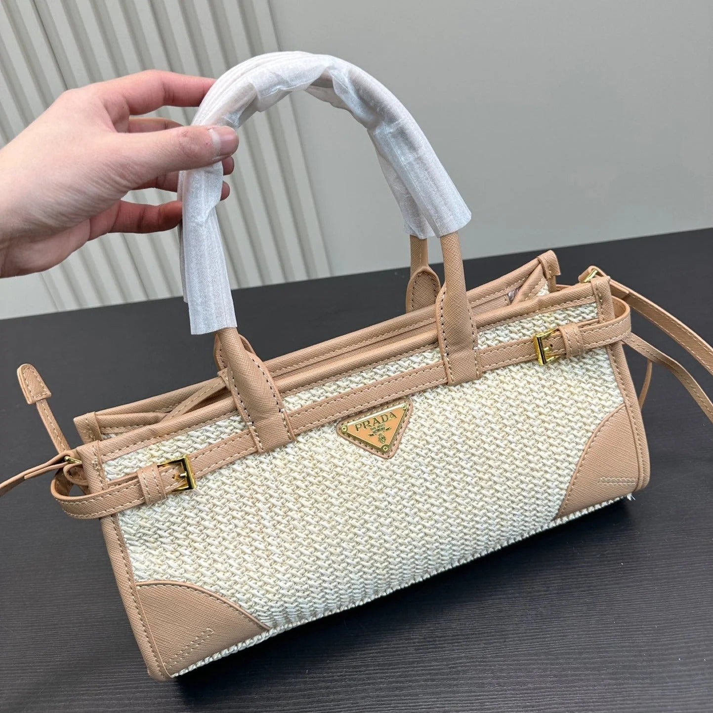 BONNIE SOFT LUX HANDBAG 32 IN BEIGE WOVEN RAFFIA WITH TAN CALFSKIN mysite
