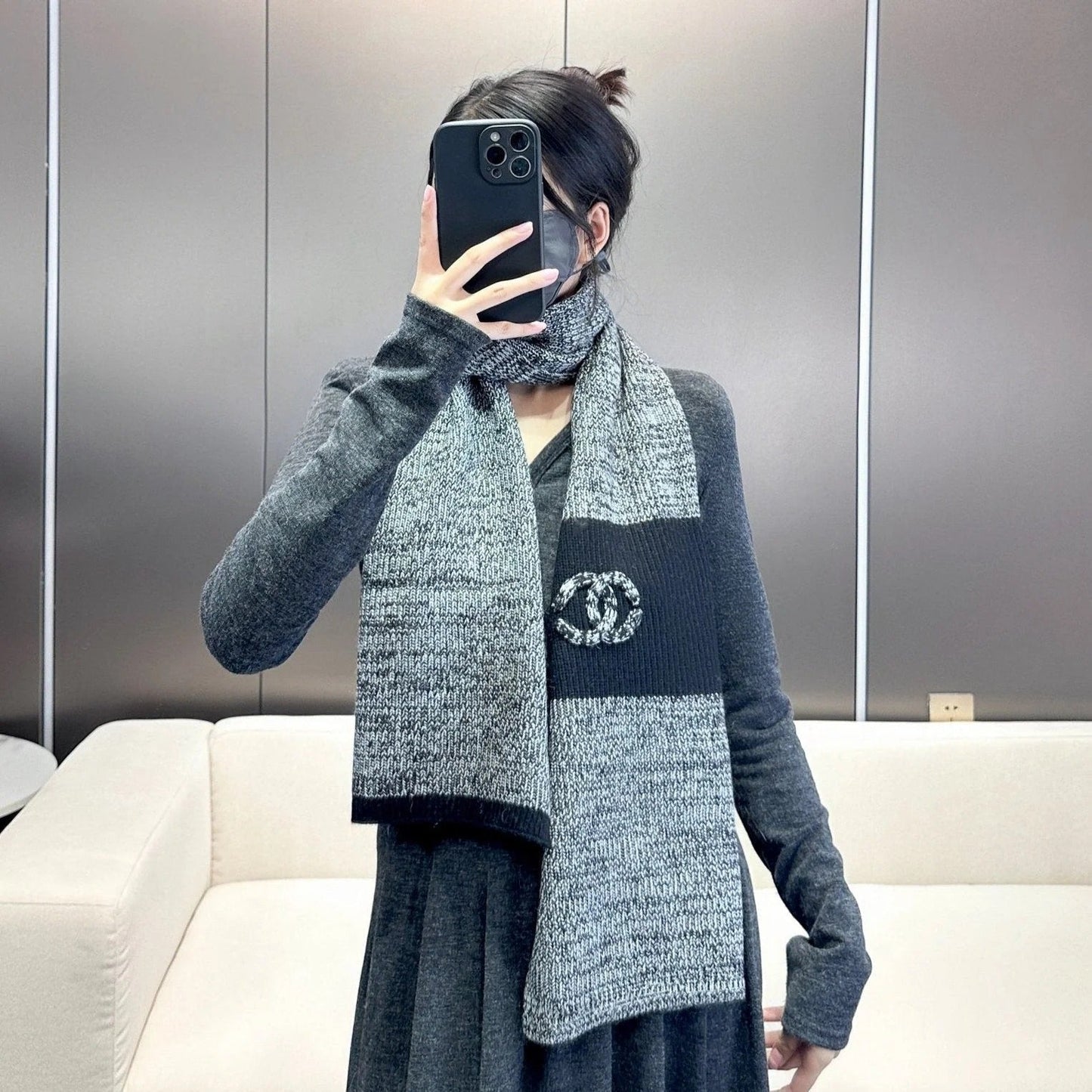 SCARF 180 CM IN SHARK GRAY MIX BLACK CASHMERE 389977 mysite