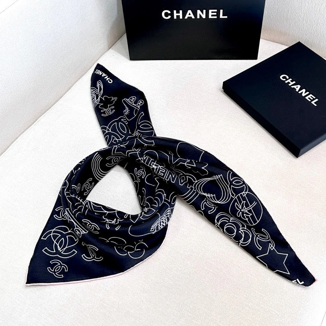 CHANEL 25S SCARF 90 IN TWILL SILK 740295 mysite