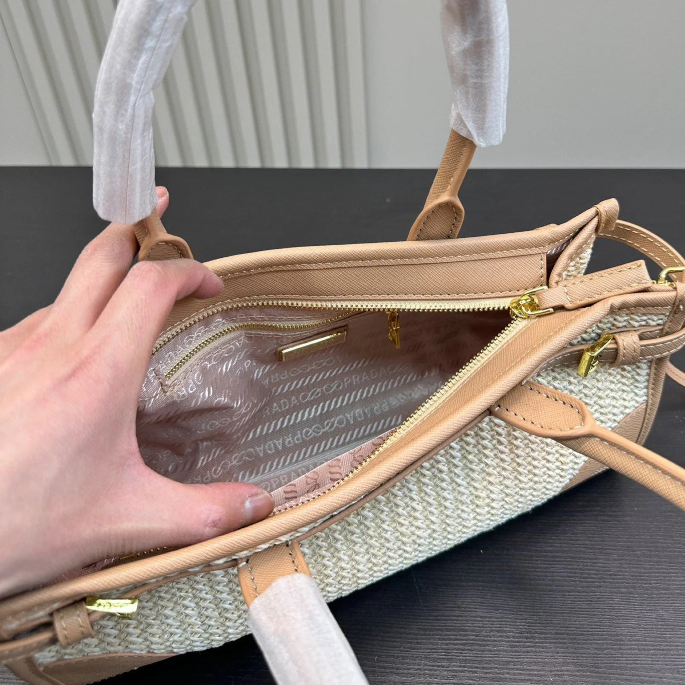 BONNIE SOFT LUX HANDBAG 32 IN BEIGE WOVEN RAFFIA WITH TAN CALFSKIN mysite