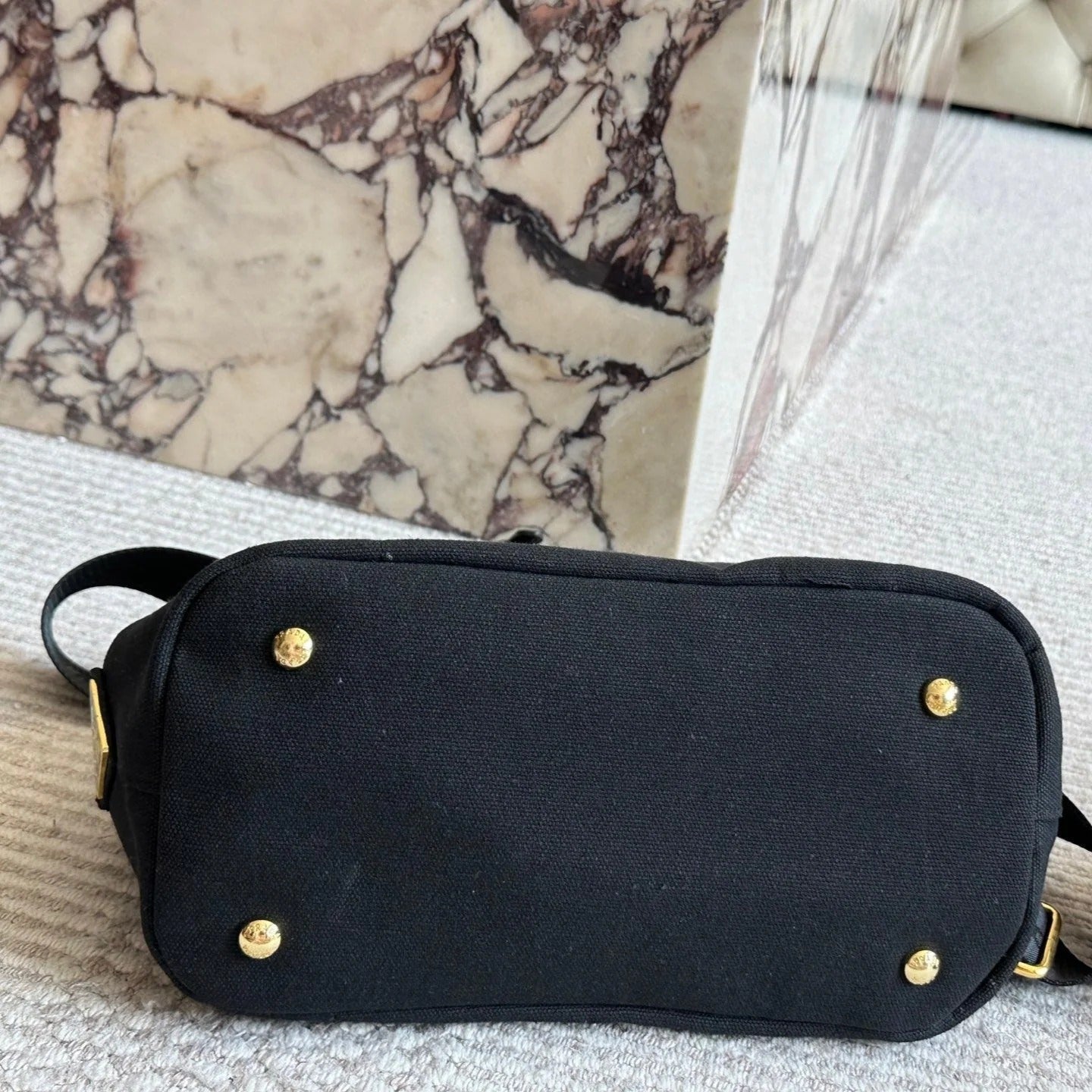 EMBROIDED LOGO LARGE HANDBAG 30 IN BLACK LINEN BLEND mysite