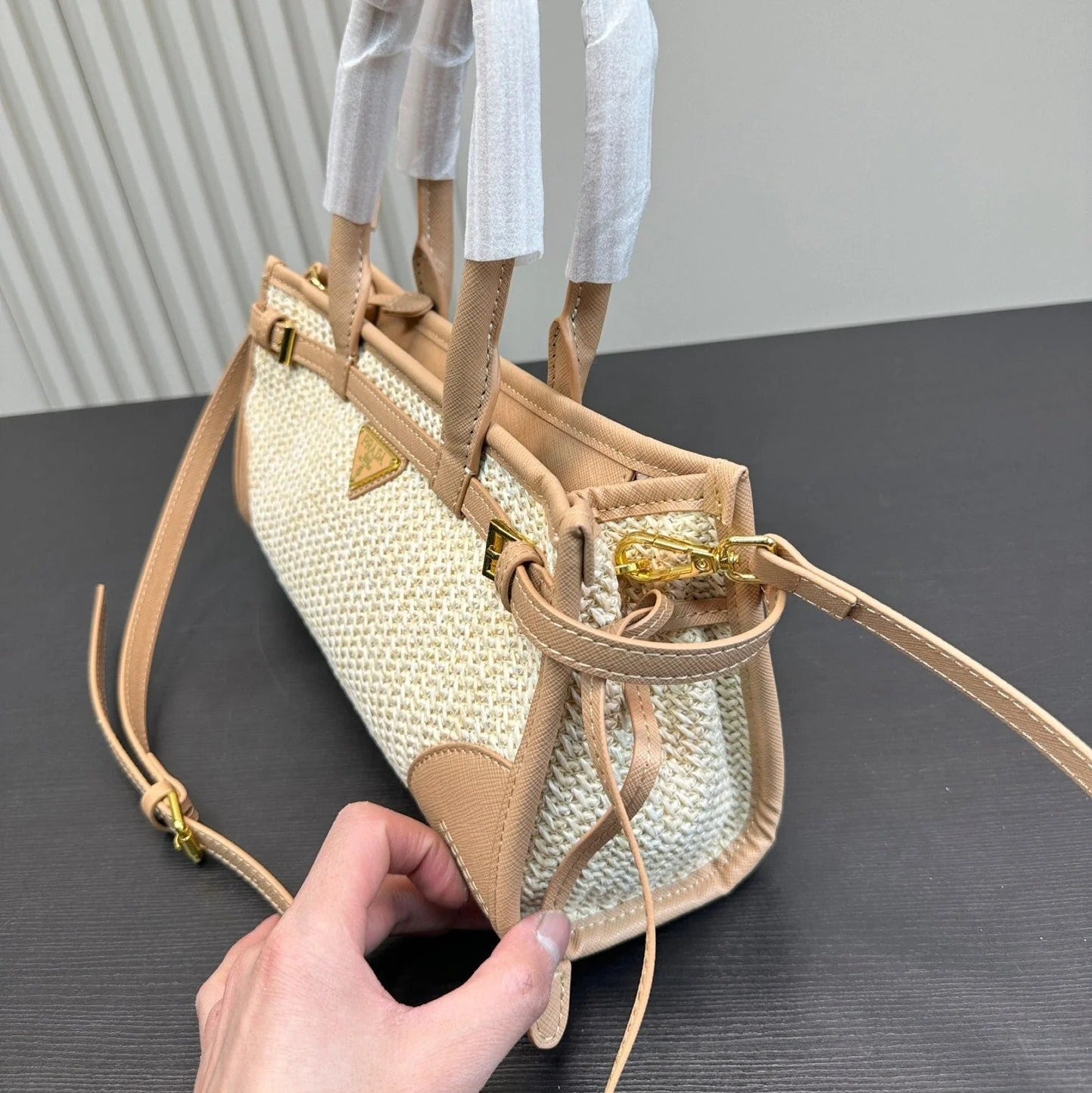 BONNIE SOFT LUX HANDBAG 32 IN BEIGE WOVEN RAFFIA WITH TAN CALFSKIN mysite