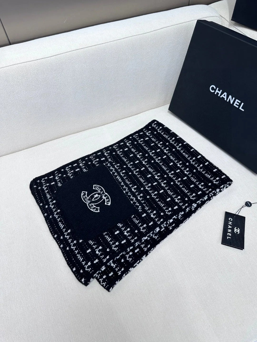 SCARF 180 CM IN BLACK MIX WHITE CASHMERE 403850 mysite