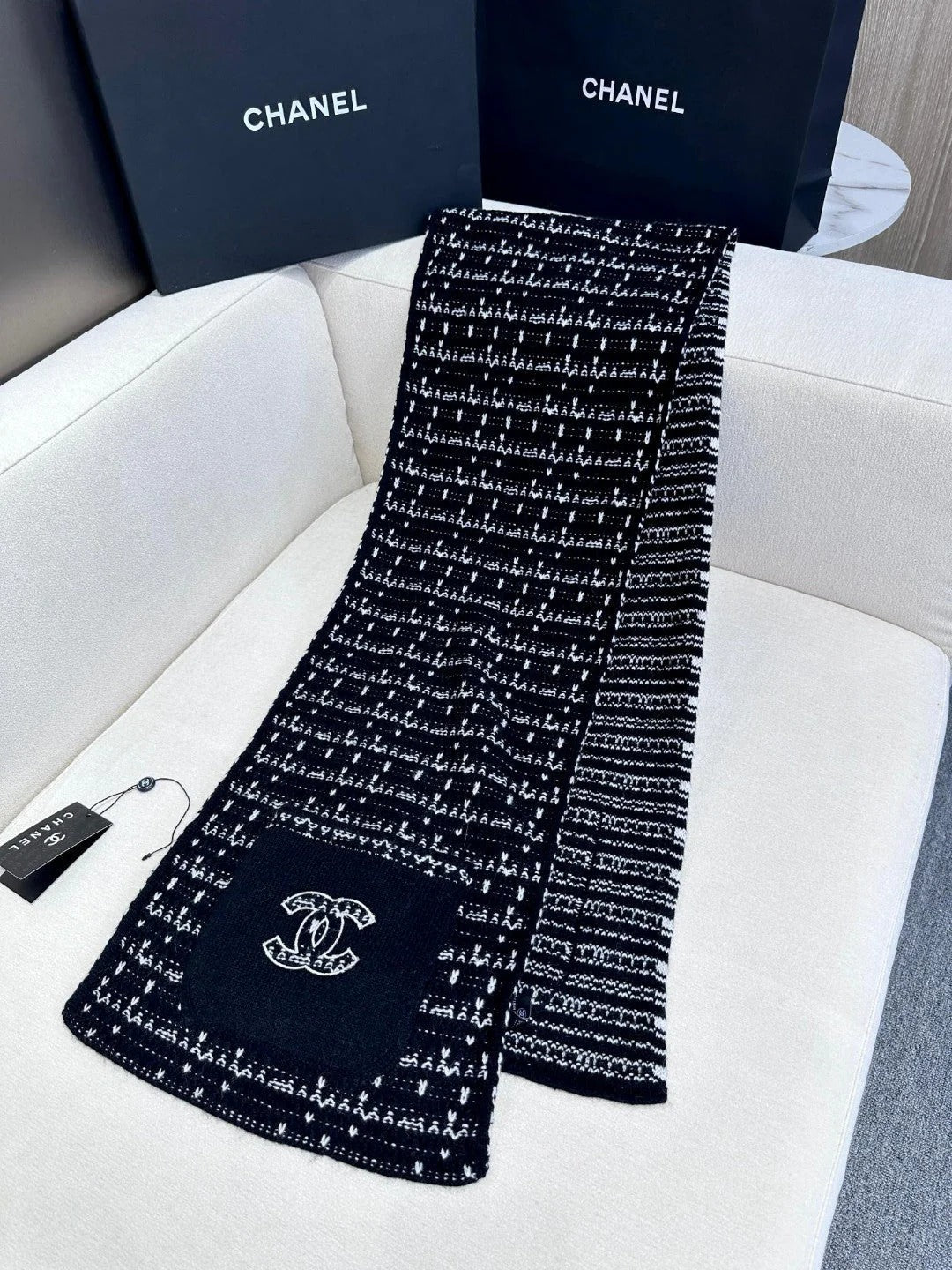 SCARF 180 CM IN BLACK MIX WHITE CASHMERE 403850 mysite