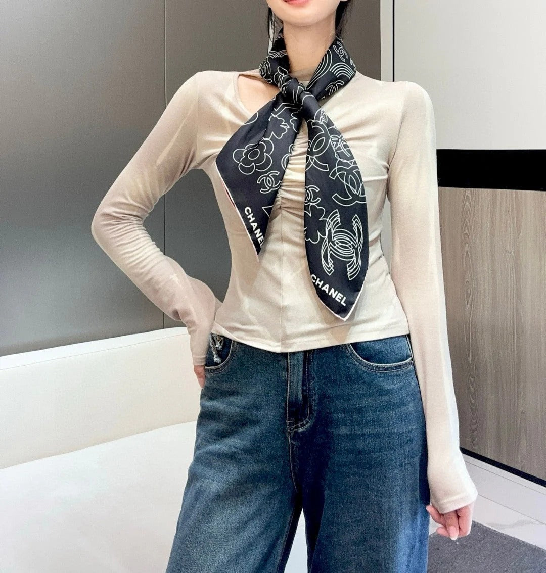 CHANEL 25S SCARF 90 IN TWILL SILK 740295 mysite