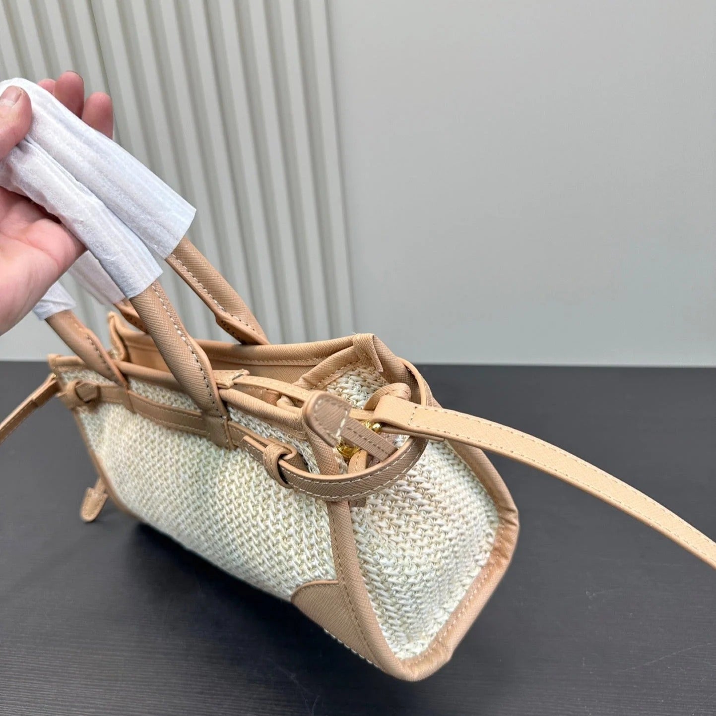 BONNIE SOFT LUX HANDBAG 32 IN BEIGE WOVEN RAFFIA WITH TAN CALFSKIN mysite