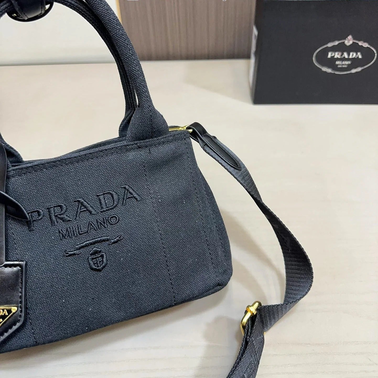 EMBOSSED LOGO MINI TOTE BAG 22 IN BLACK FABIC mysite