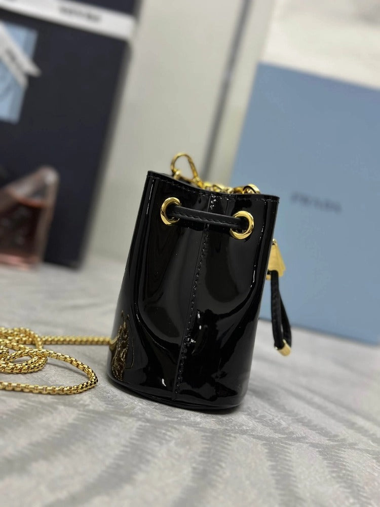 Prada Logo-Plaque Mini Bag Black Patent Leather GHW mysite