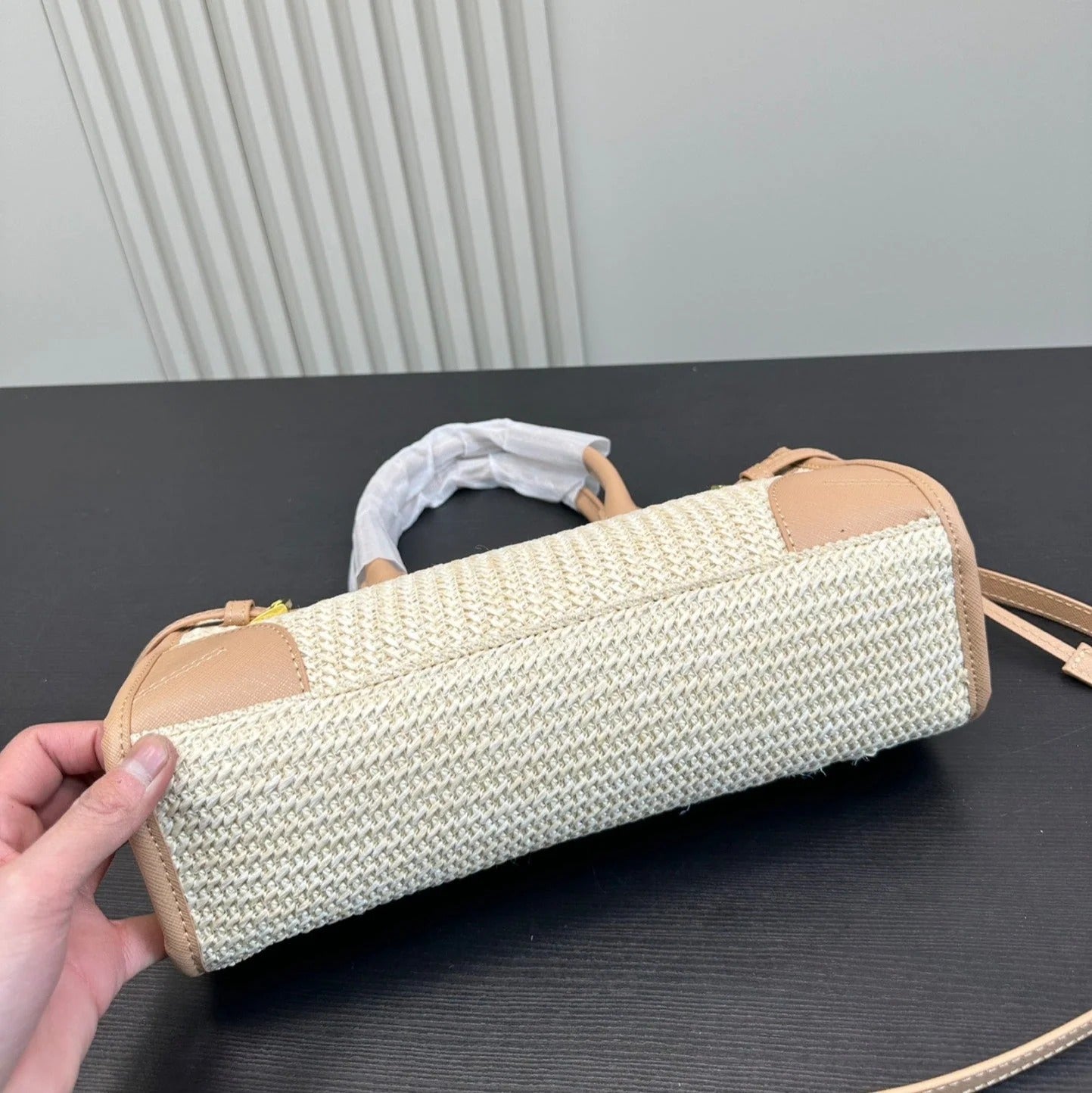 BONNIE SOFT LUX HANDBAG 32 IN BEIGE WOVEN RAFFIA WITH TAN CALFSKIN mysite