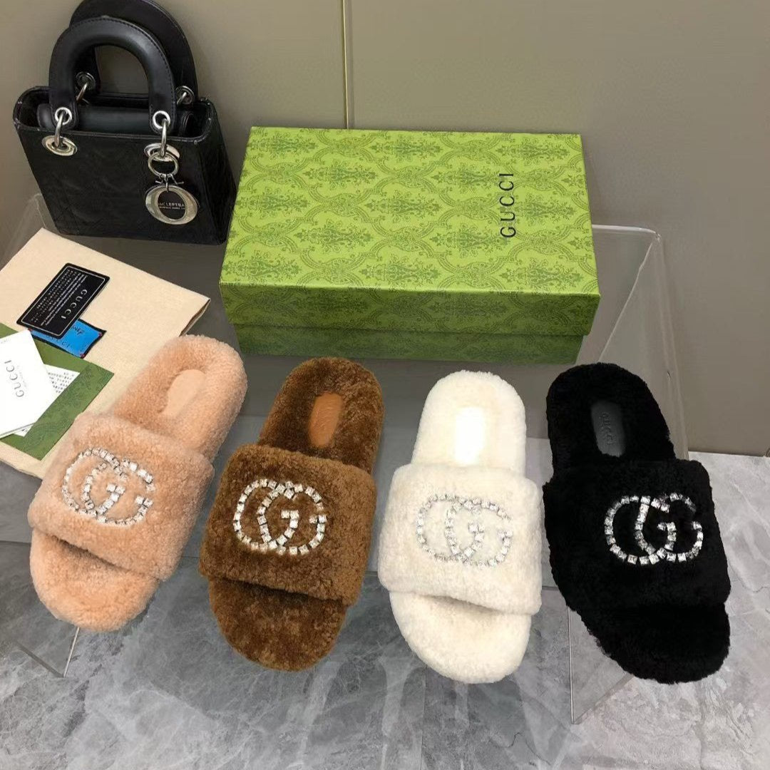New Rhinestone Wool Slippers mysite