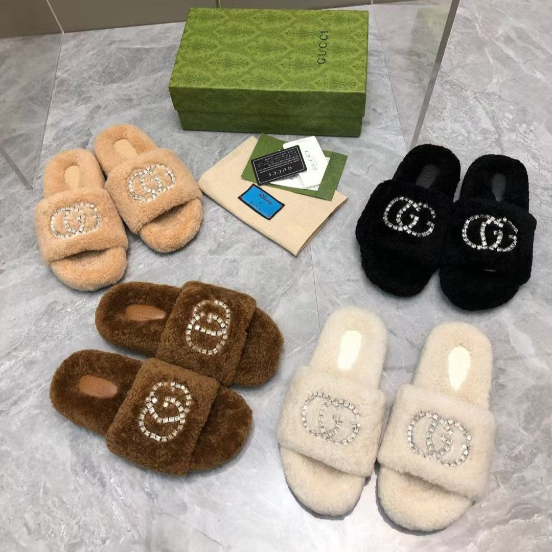 New Rhinestone Wool Slippers mysite