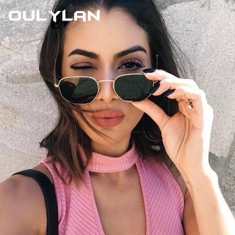 Oulylan Vintage Polygon Sunglasses Women Men Brand Metal Frame Sun Glasses Ladies UV400 Female Luxury Polygonal Sunglass Male mysite
