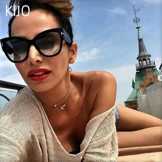 New Fashion Brand Designer Tom Cat Eye Sunglasses Women Oversized Frame Vintage Sun Glasses oculos de sol UV400 mysite
