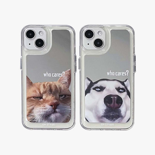Mirror iPhone Case | Couple Cats & Dogs Who Cares (Buy 2 and get 50% off one) mysite