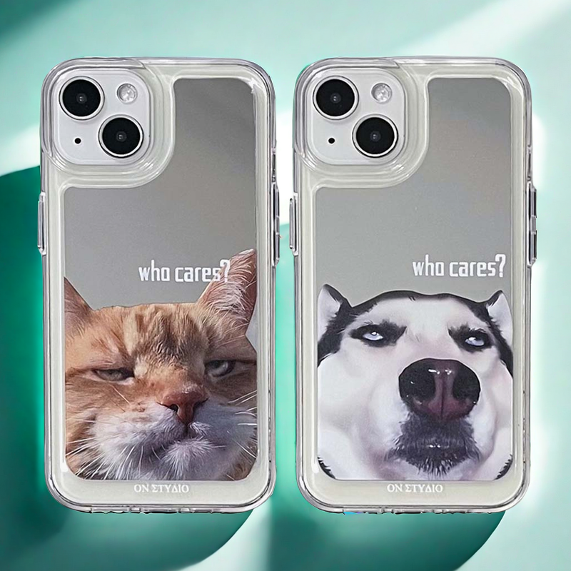 Mirror iPhone Case | Couple Cats & Dogs Who Cares (Buy 2 and get 50% off one) mysite