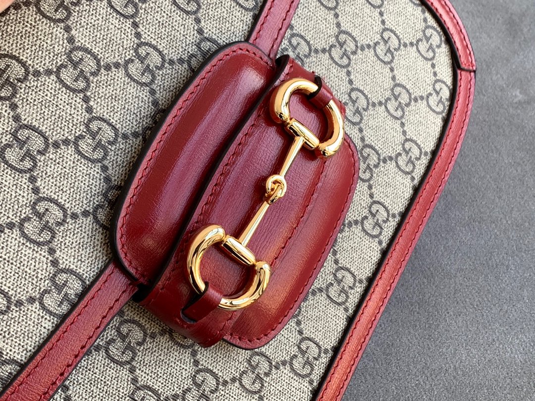 GG 1955 Horsebit Bag 25cm Red Leather Beige Canvas Gold Hardware mysite
