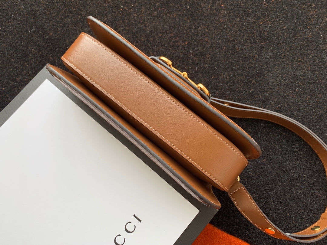 GG 1955 Horsebit Bag 25cm Brown Leather Beige Canvas Gold Hardware mysite