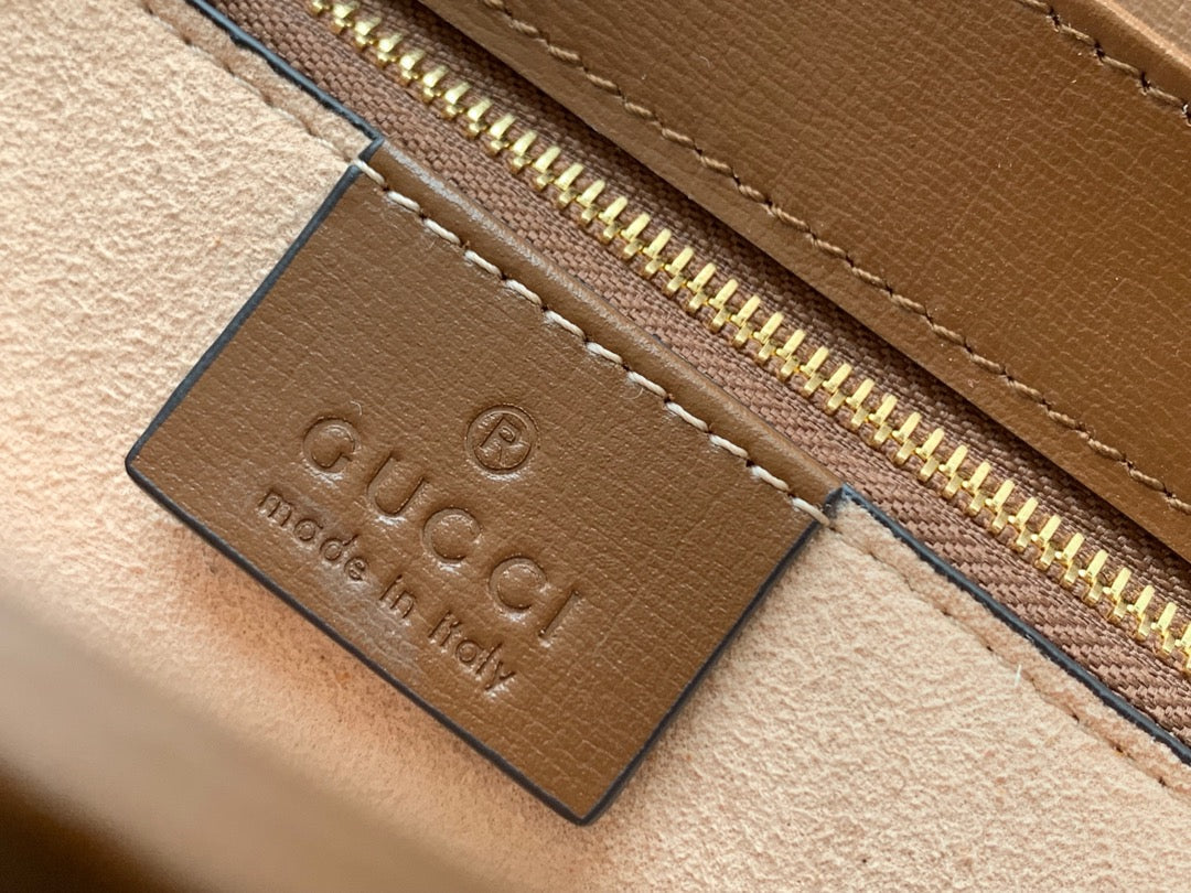 GG 1955 Horsebit Bag 25cm Brown Leather Beige Canvas Gold Hardware mysite