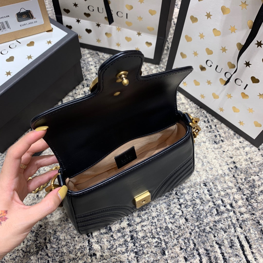 GG Marmont 21cm Mini Top Black Calfskin Gold Hardware mysite