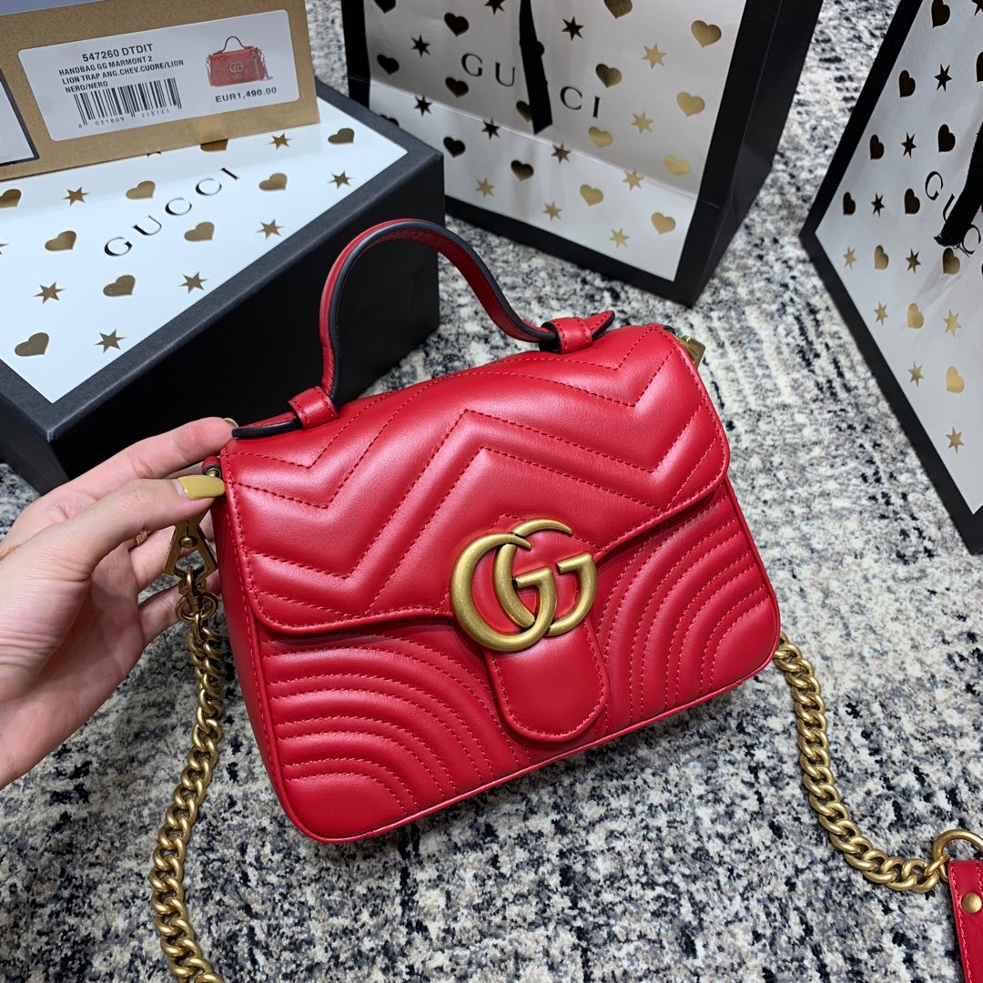 GG Marmont 21cm Mini Top Red Calfskin Gold Hardware mysite