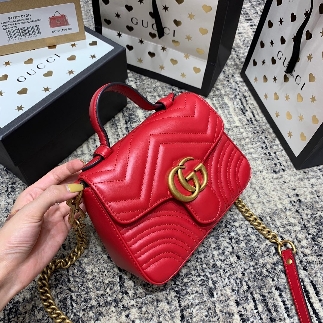 GG Marmont 21cm Mini Top Red Calfskin Gold Hardware mysite