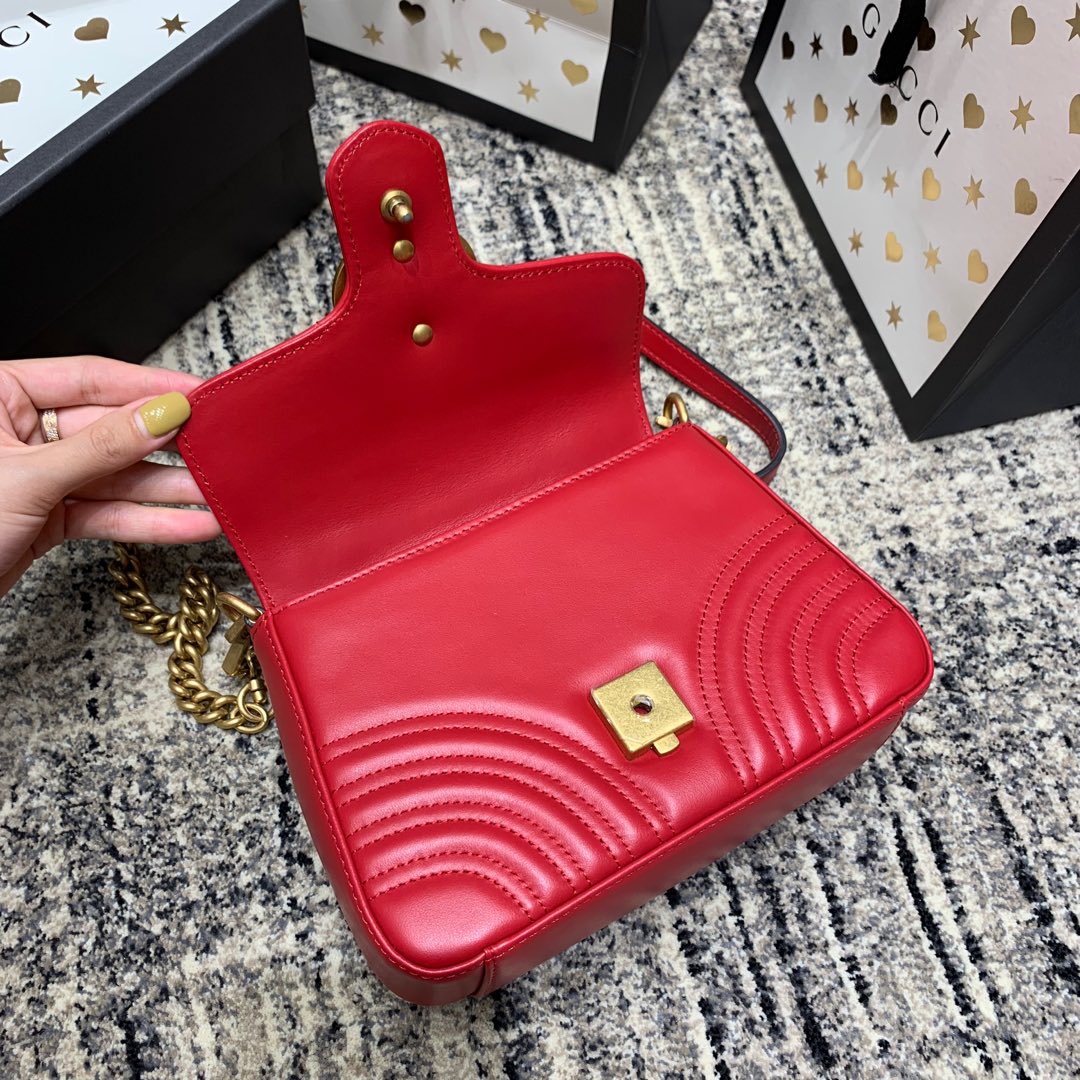 GG Marmont 21cm Mini Top Red Calfskin Gold Hardware mysite