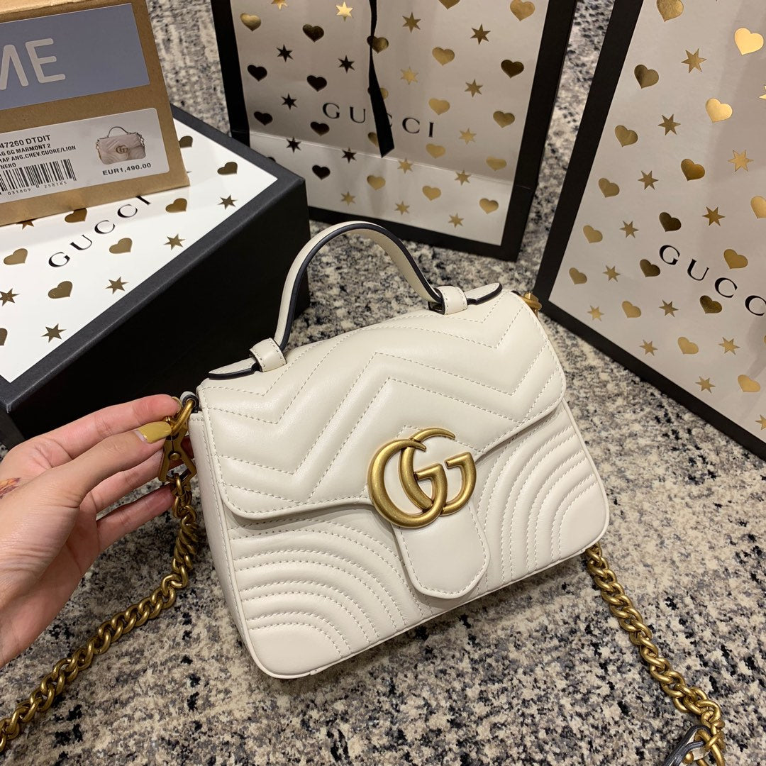 GG Marmont 21cm Mini Top White Calfskin Gold Hardware mysite