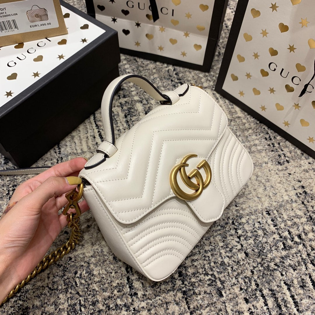 GG Marmont 21cm Mini Top White Calfskin Gold Hardware mysite