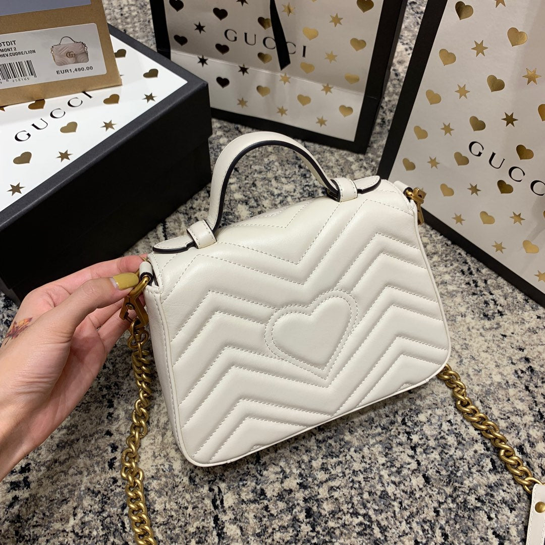 GG Marmont 21cm Mini Top White Calfskin Gold Hardware mysite