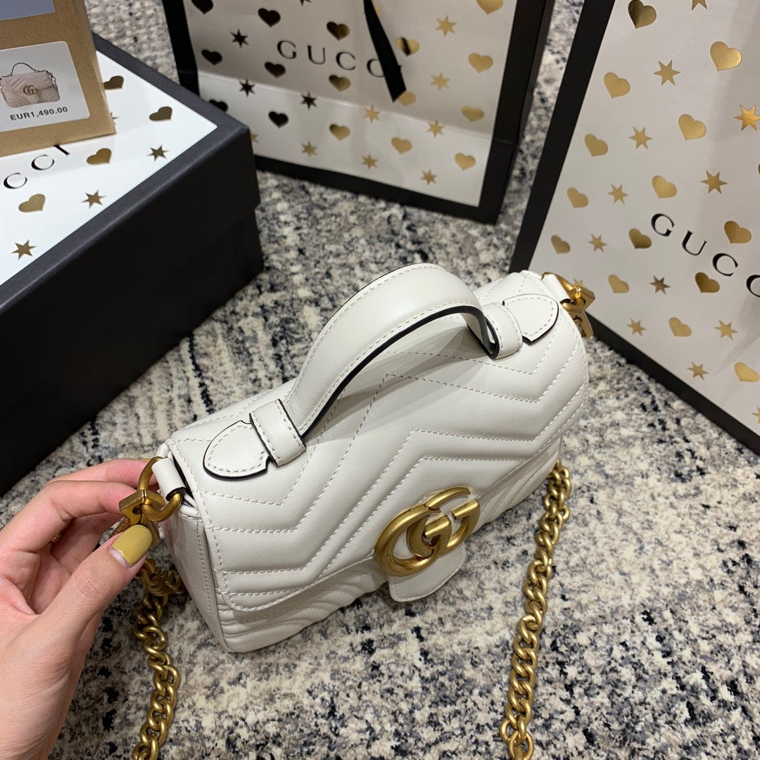 GG Marmont 21cm Mini Top White Calfskin Gold Hardware mysite