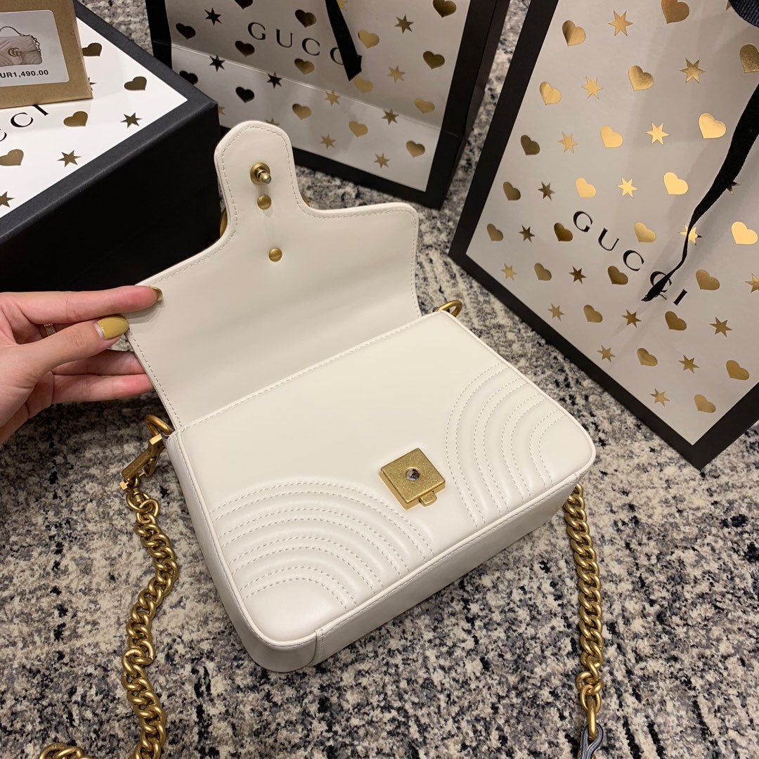 GG Marmont 21cm Mini Top White Calfskin Gold Hardware mysite