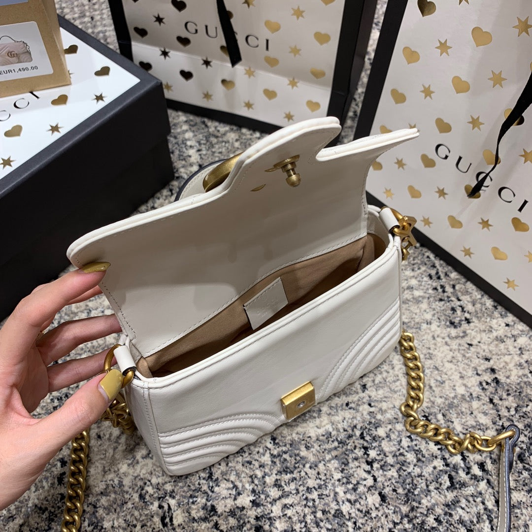 GG Marmont 21cm Mini Top White Calfskin Gold Hardware mysite