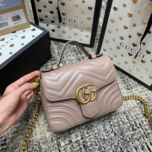 GG Marmont 21cm Mini Top Dark Beige Calfskin Gold Hardware mysite