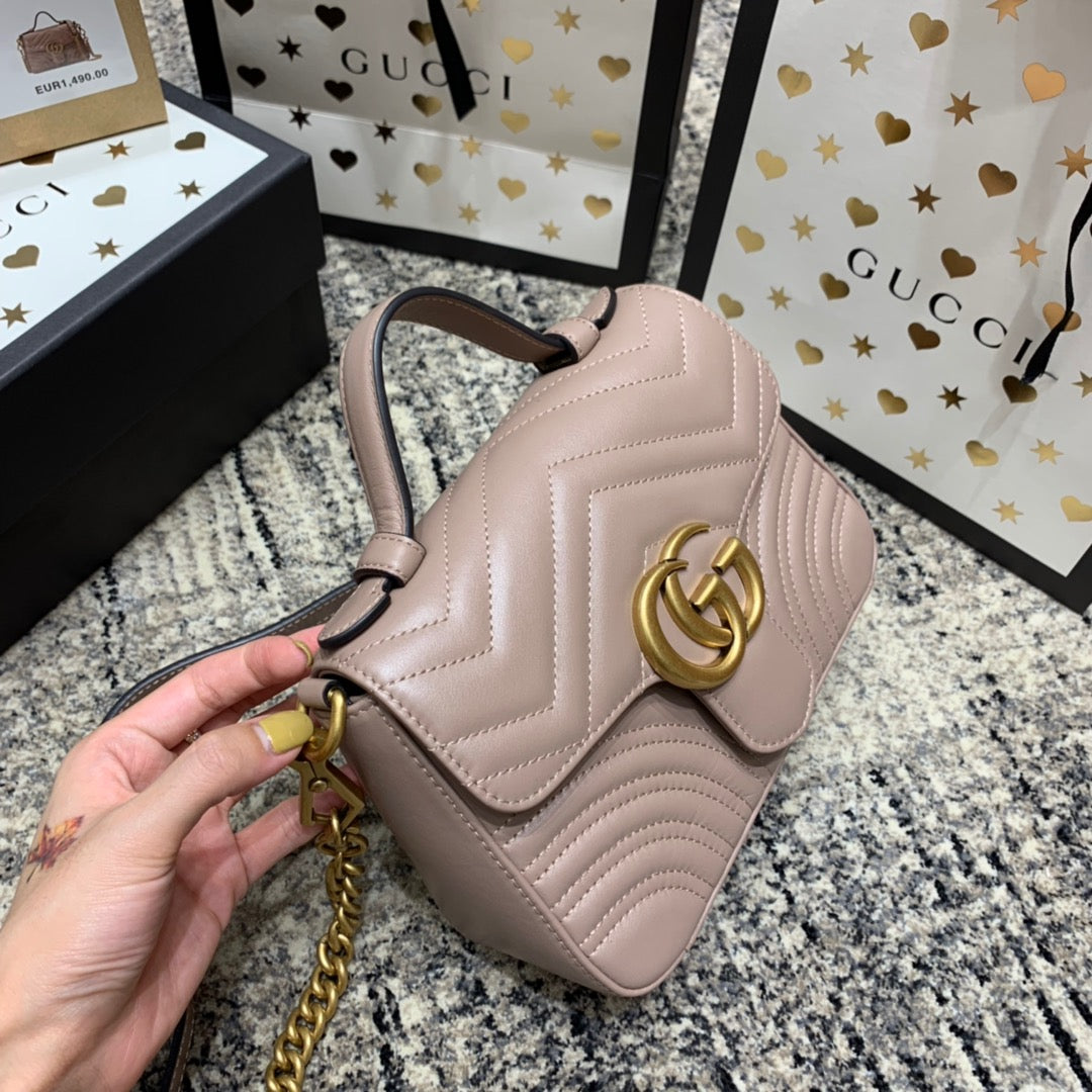 GG Marmont 21cm Mini Top Dark Beige Calfskin Gold Hardware mysite