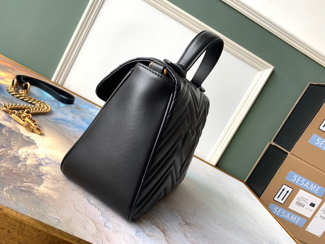 GG Marmont 26.5cm Black Calfskin Gold Hardware mysite