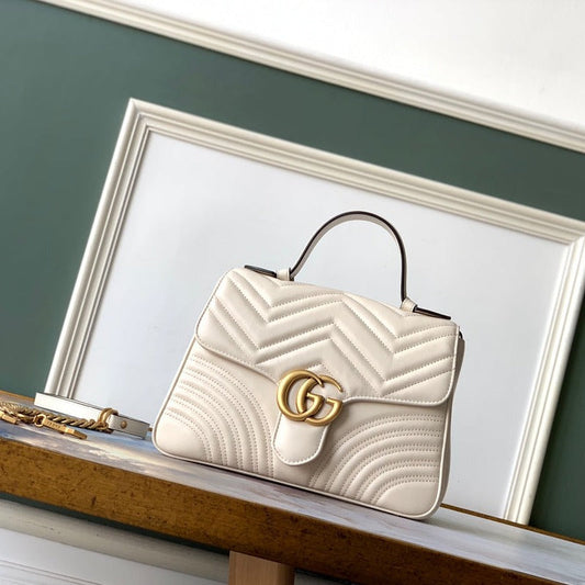 GG Marmont 26.5cm White Calfskin Gold Hardware mysite