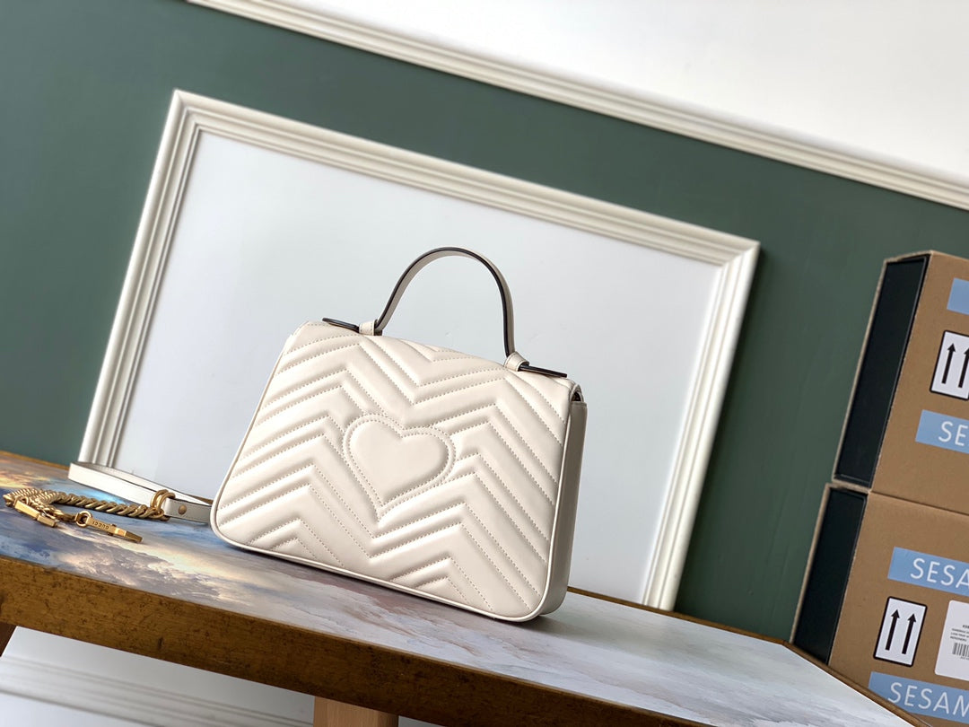 GG Marmont 26.5cm White Calfskin Gold Hardware mysite