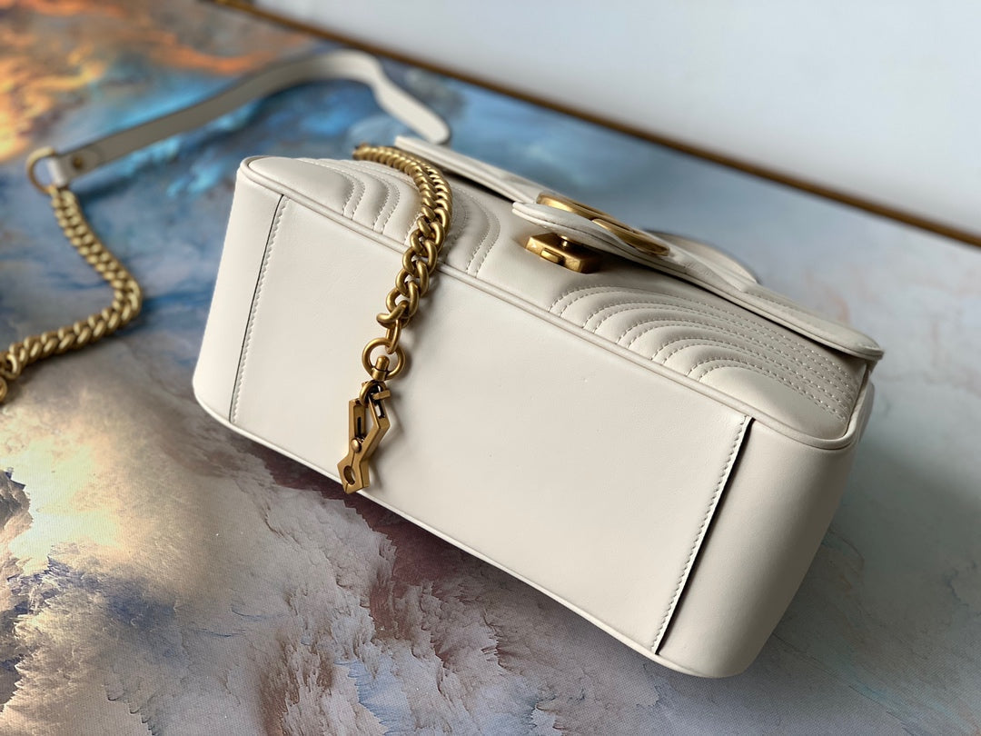 GG Marmont 26.5cm White Calfskin Gold Hardware mysite